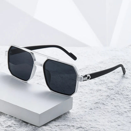 Car Sun Glasses New Fashion Double Beam Polygonal Sunglasses Retro Personalized Trendy Large Frame Eyewear European and American