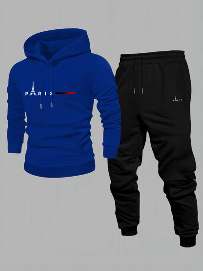 Men's 2025 New Style Sporty Casual Trendy Printed Hooded Sweatshirt for Spring/Autumn Sportswear Set of Two