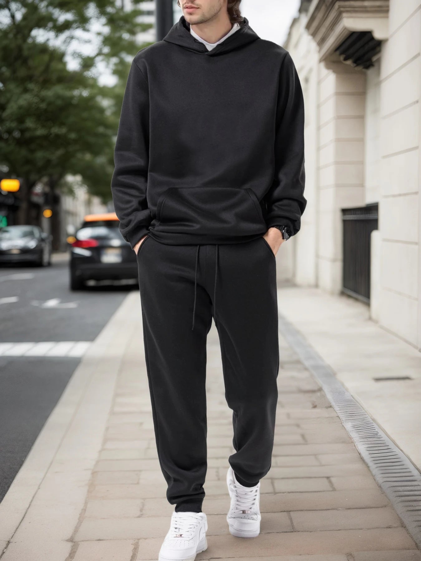 Men's Autumn and Winter Solid Color Hoodie+jogging Pants Two-piece Set Fashionable Outdoor Casual Sportswear Men's Tracksuit