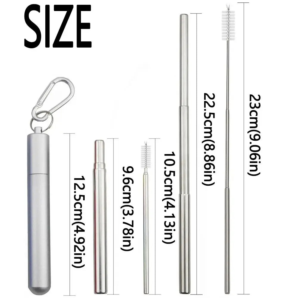 Stainless Steel Reusable Collapsible Straw Foldable Portable Metal Straw with Case with Cleaning Brush Telescopic Straw Travel