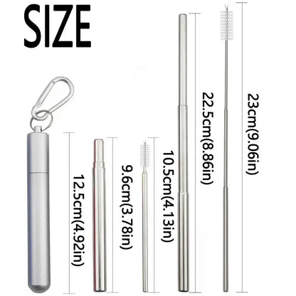 Stainless Steel Reusable Collapsible Straw Foldable Portable Metal Straw with Case with Cleaning Brush Telescopic Straw Travel