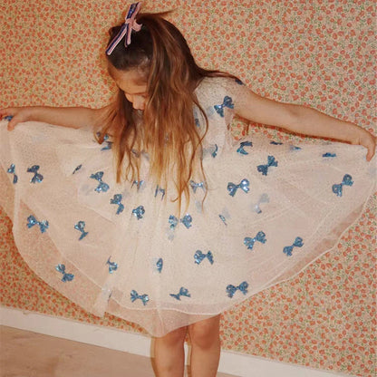 2024 Christmas KS Girls Princess Mesh Dress Kids Pretty Sequin Dresses Baby Cute Skirt Carnival Party Children Voile Dress Gifts