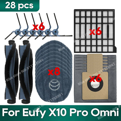 Accessories fit for Eufy X10 Pro Omni Robot Vacuum Dust Bag Hepa Filter Roller Side Brush Mop Cloth
