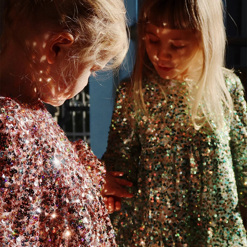2024 Christmas KS Girls Princess Mesh Dress Kids Pretty Sequin Dresses Baby Cute Skirt Carnival Party Children Voile Dress Gifts