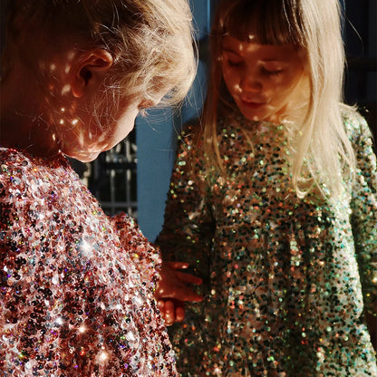 2024 Christmas KS Girls Princess Mesh Dress Kids Pretty Sequin Dresses Baby Cute Skirt Carnival Party Children Voile Dress Gifts