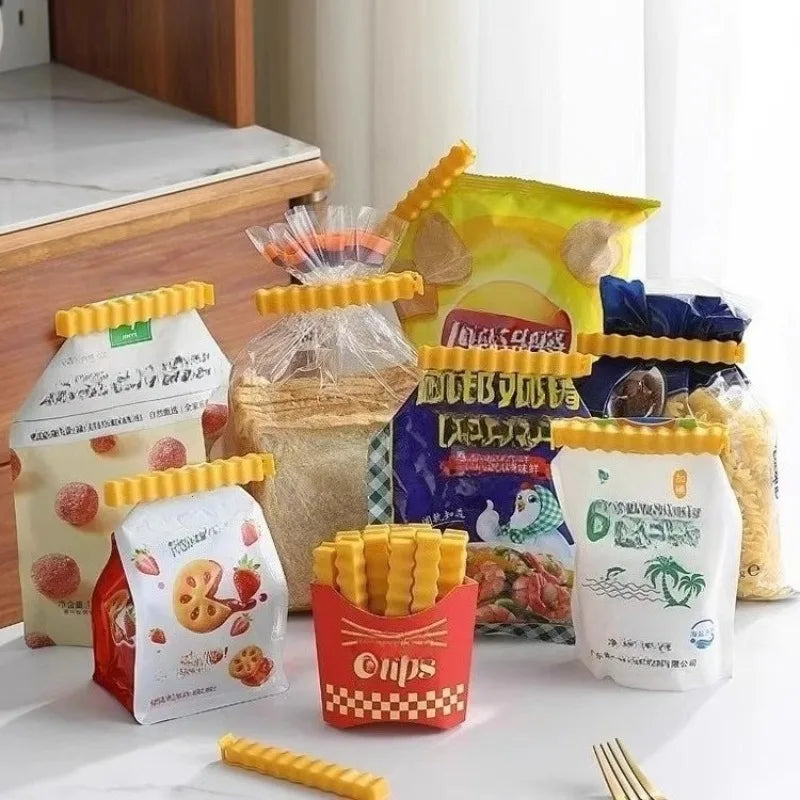 5/12PCS French Fry Shaped Sealing Clip - For Snack Sealing, Food Clips, Plastic Bag Seasoning Sealing StripsWall mounted