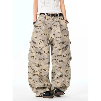 Camo Men's Baggy Jeans American Style Y2K Denim Pants Wide Leg Office-to-Street Trousers Outdoor Streetwear Hip-Hop Pants