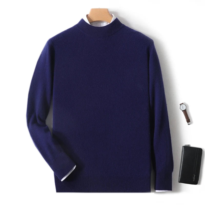 Autumn And Winter New 100% Pure Wool Men's Round Neck Thick Sweater Loose Knit Bottoming Shirt Cashmere Top