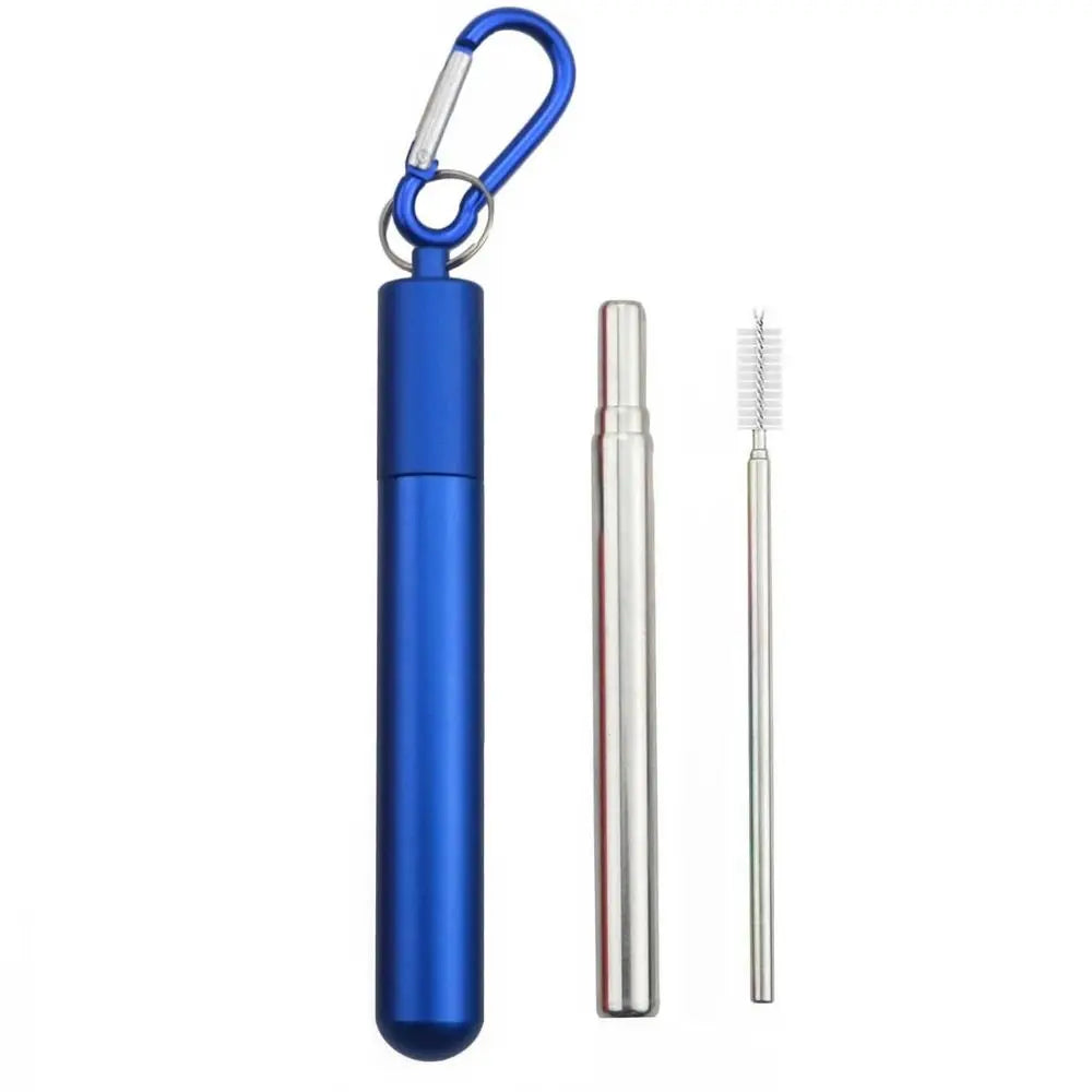 Stainless Steel Reusable Collapsible Straw Foldable Portable Metal Straw with Case with Cleaning Brush Telescopic Straw Travel