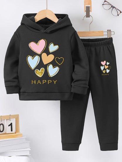 Fall/Winter new casual comfort warm girl's print warm lining hoodie and sweatpants set
