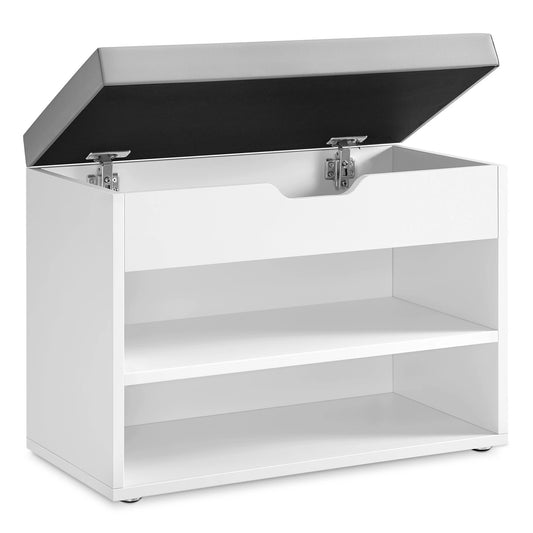 Bench shoe rack with padded cushion, 3-level shoe organizer, 30x60x44 cm for hallway