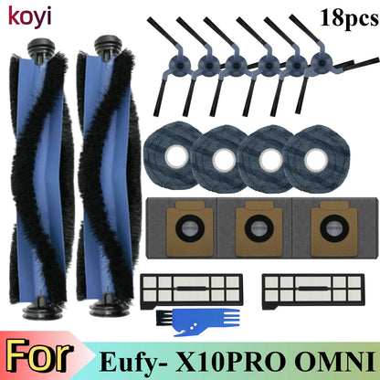 Replacement Parts Kit for Eufy X10 Pro Omni Robot Vacuum Accessories, Main Roller Brush Filters Dust Bags Side Brushes Mop Pads