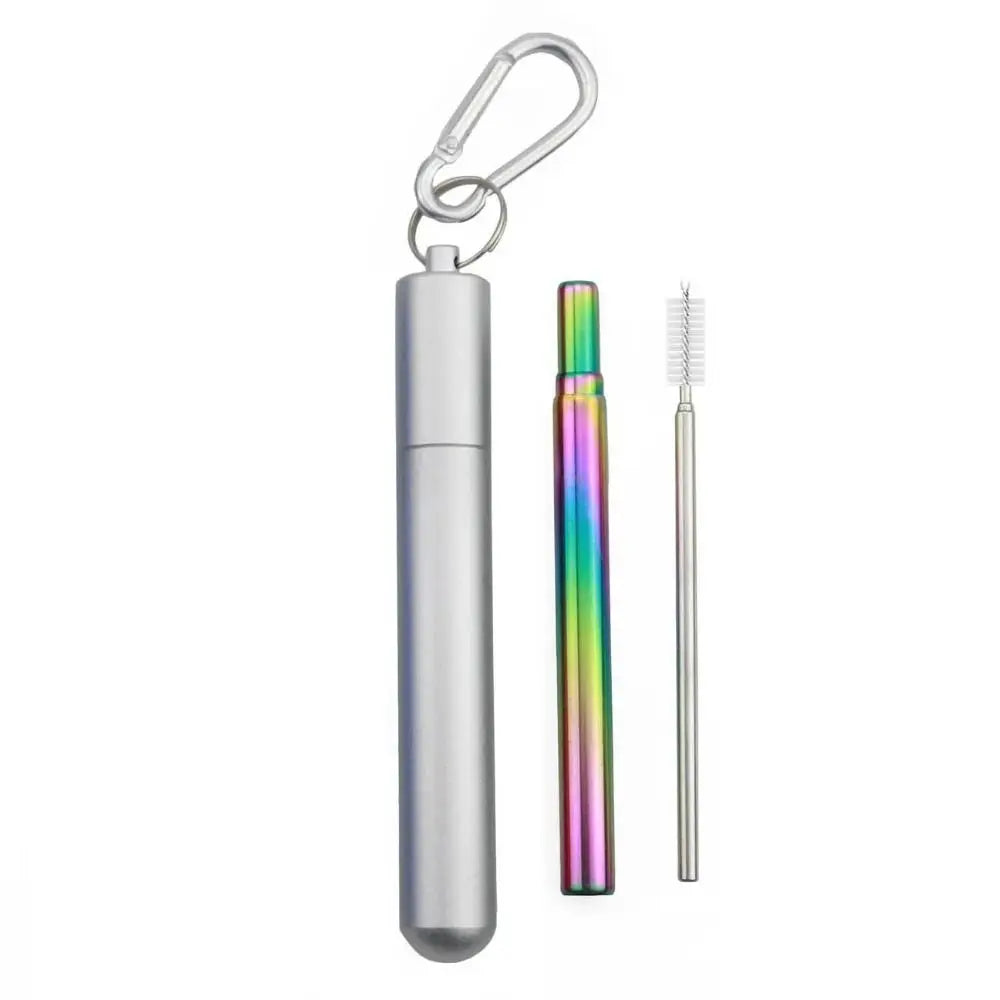 Stainless Steel Reusable Collapsible Straw Foldable Portable Metal Straw with Case with Cleaning Brush Telescopic Straw Travel