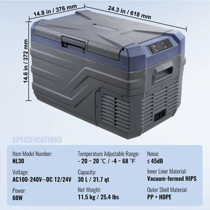 Succebuy Car Refrigerator Dual Zone Portable Freezer Car Refrigerator Fridge Adjustable Range 12/24V DC and A Compressor Freezer
