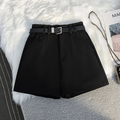 Gray Suit Short Pants Women's Casual High Waist Loose Wide Leg A- Line Pants Versatile Loose Fit Summer Outerwear Shorts
