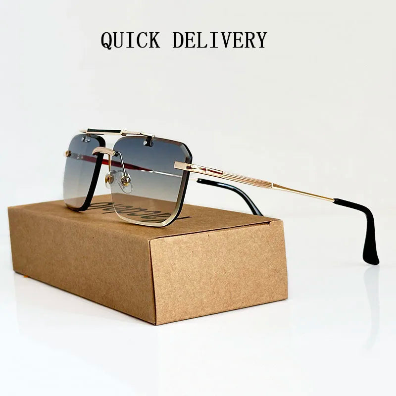 Rimless Sunglasses For Men Fashion Glasses Luxury Square Designer Sunglasses Women Trendy And Fashionable Lentes De Sol Mujer