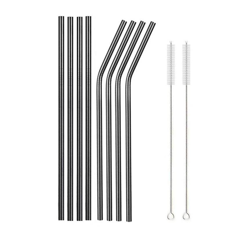 Reusable Metal Drinking Straight Bent Straws Portable Stainless Steel Travel Straw with Cleaning Brush 40oz Watercup Accessories