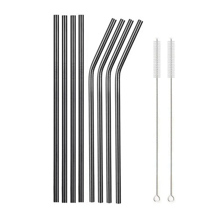 Reusable Metal Drinking Straight Bent Straws Portable Stainless Steel Travel Straw with Cleaning Brush 40oz Watercup Accessories