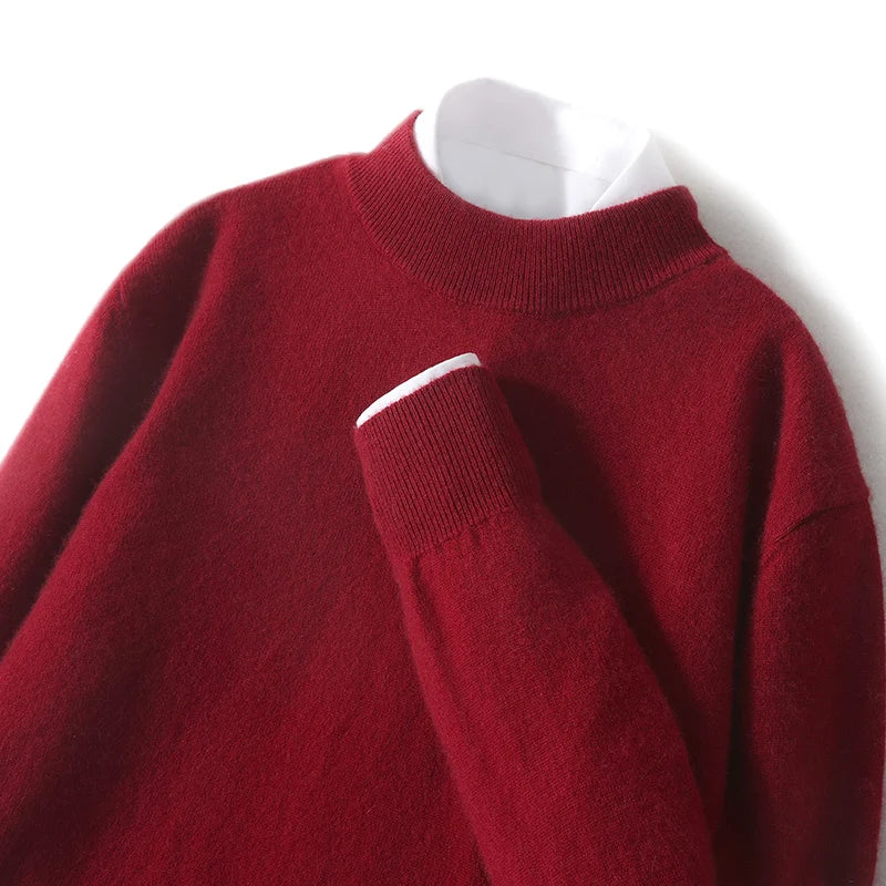 Autumn And Winter New 100% Pure Wool Men's Round Neck Thick Sweater Loose Knit Bottoming Shirt Cashmere Top