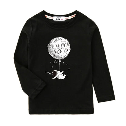 Boys Long Sleeved Shirt Astronaut Funny T-shirt Spring Autumn Cotton Clothes Kid Spaceman Fashion Tops