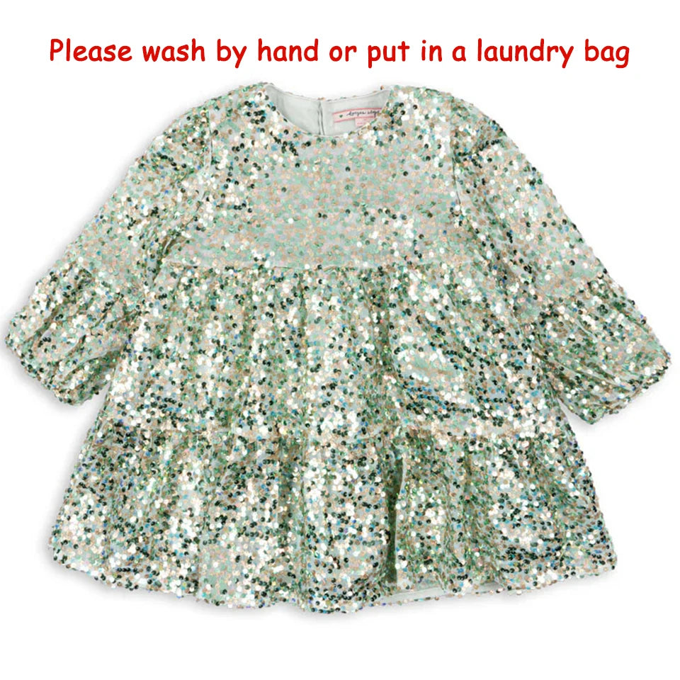 2024 Christmas KS Girls Princess Mesh Dress Kids Pretty Sequin Dresses Baby Cute Skirt Carnival Party Children Voile Dress Gifts