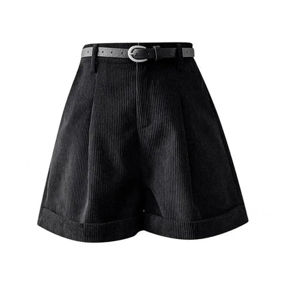 Retro Corduroy High Waist Short Pants Women's Autumn Winter Slim Wide Leg Pants Small Size Design Sense Cuffed Fashion Boot Pant