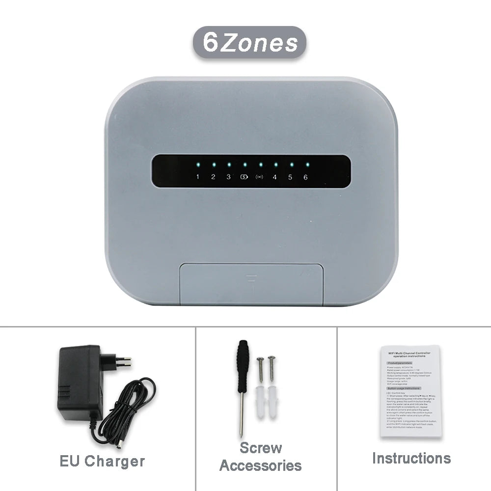 6 /8 Station Tuya WiFi Indoor Smart Sprinkler Controller Irrigation System Remote Control by Phone Works with Smartlife EU Plug