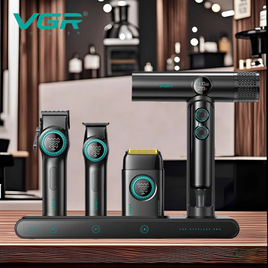 VGR Hair Trimmer Professional Electric Clipper Barber 9000 RPM Shaver BLDC Motor Hair Dryer Stepless Pro 4 In 1 Trimmer for Men