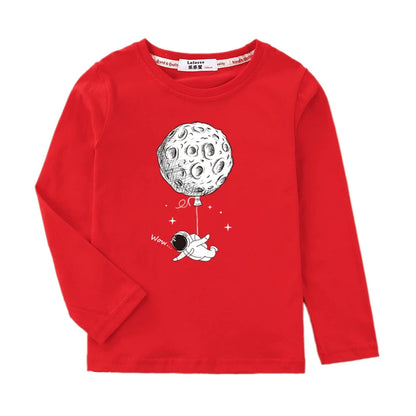 Boys Long Sleeved Shirt Astronaut Funny T-shirt Spring Autumn Cotton Clothes Kid Spaceman Fashion Tops