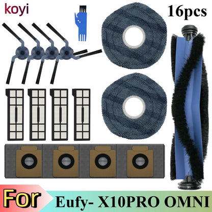 Replacement Parts Kit for Eufy X10 Pro Omni Robot Vacuum Accessories, Main Roller Brush Filters Dust Bags Side Brushes Mop Pads