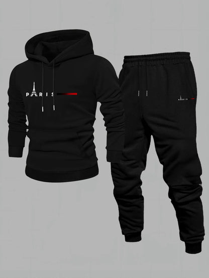 Men's 2025 New Style Sporty Casual Trendy Printed Hooded Sweatshirt for Spring/Autumn Sportswear Set of Two