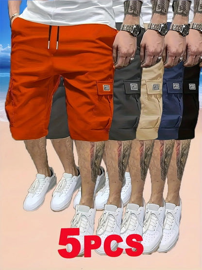 5-Pack Men's Work Shorts with Multi-Pocket Design, Durable Fabric, Stylish and Versatile