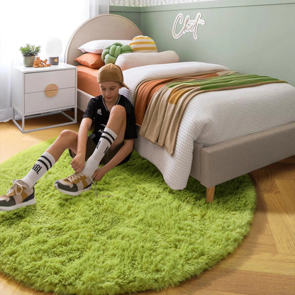 vikama Grass Green Round Rug for Bedroom Home Decor Fluffy Shag Circle Area Rugs Kids Room Classroom Nursery Living Room Decor