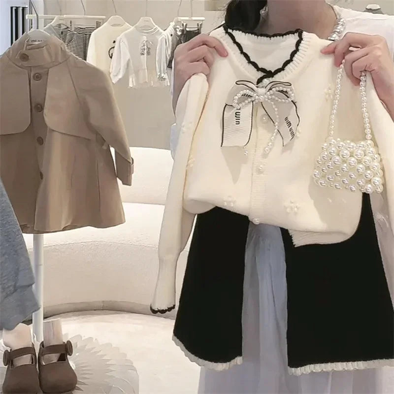 Childrens Clothing Autumn Set 2024 Korean Sweater Jacket Loose Pants Two-piece Set