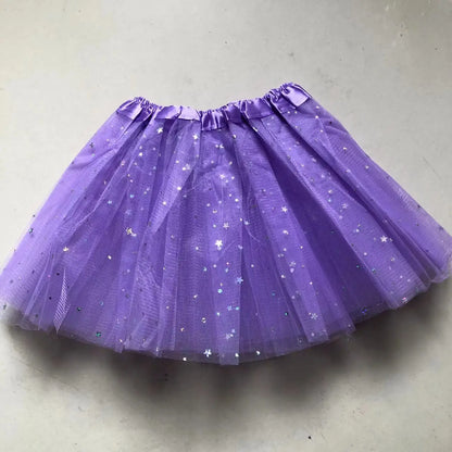 Kids Baby Star Glitter Dance Tutu Skirt For Girl Sequin 3 Layers Tulle Toddler Pettiskirt Children Chiffon 2-8T