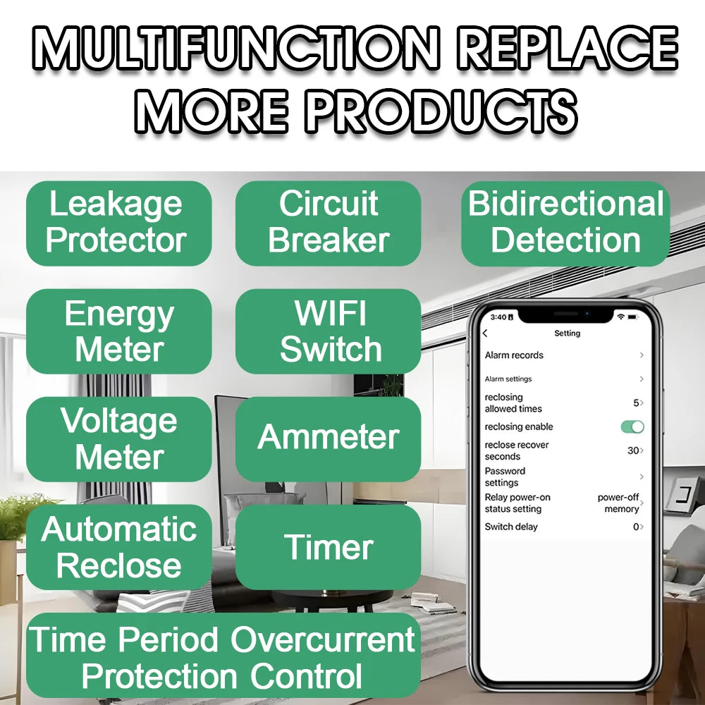 Tuya WiFi Smart Energy Meter Power kWh Meter Earth Leakage Over Under Voltage Protector Time Relay Device Switch Circuit Breaker