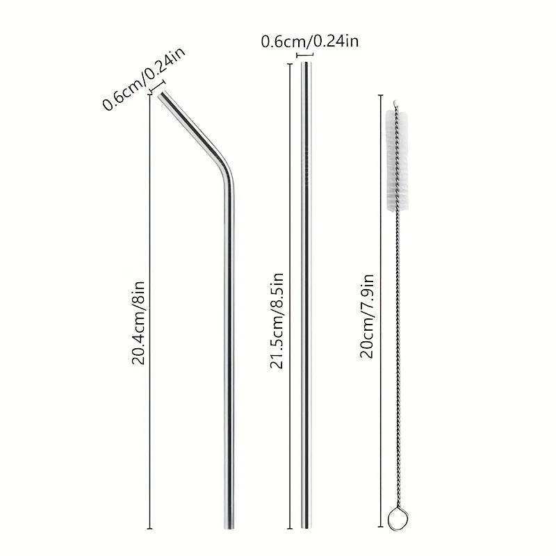 Reusable Metal Drinking Straight Bent Straws Portable Stainless Steel Travel Straw with Cleaning Brush 40oz Watercup Accessories