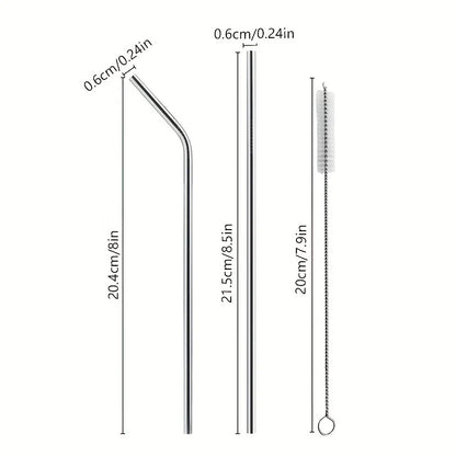 Reusable Metal Drinking Straight Bent Straws Portable Stainless Steel Travel Straw with Cleaning Brush 40oz Watercup Accessories