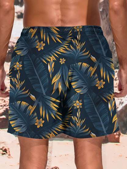 3D Leaf Print Sports Quick-dry Breathable Men Outdoor Fashion Loose Comfortable Surfing Beach Vacation Short Pants Swim Trunks