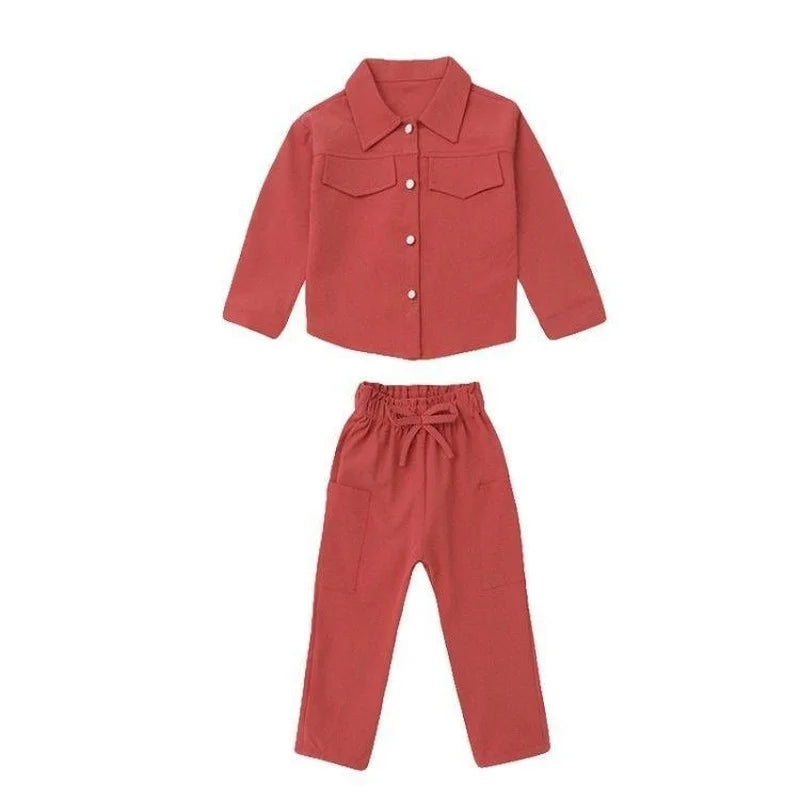Children's Suits Spring Autumn Wear Girls Long Sleeved Tops + Trousers Kids 2 Suits Big Children Sport Sets Solid Color 12 Years