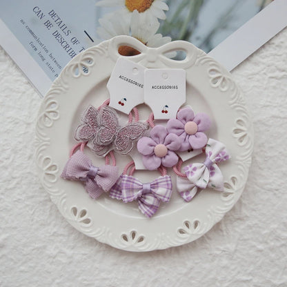 10Pcs Children's Flower Hair Accessories Hair Bow Headwear Rope Cute Girls Hair Bands Trendy Handmade Elastic Lovely Hairbands