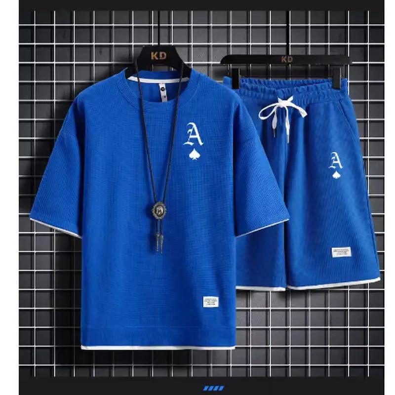 Fashionable casual men's sports suit short-sleeved T-shirt and outdoor summer sports shorts two-piece set daily casual