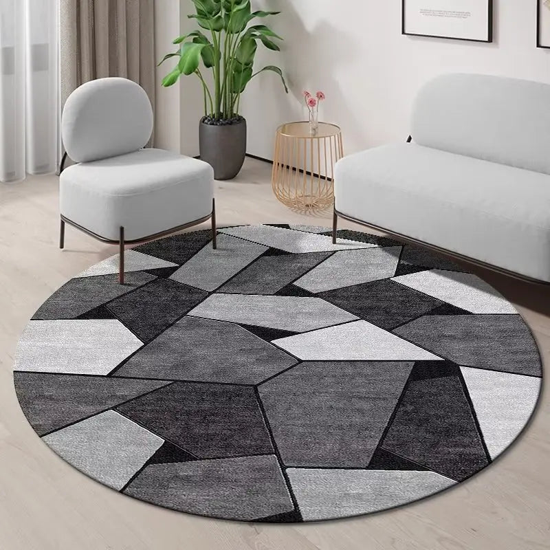 Geometric Round Carpet Non-slip Living Room Decoration Home Abstract Style Rug Washable Bedroom Mat for Children Soft Rugs