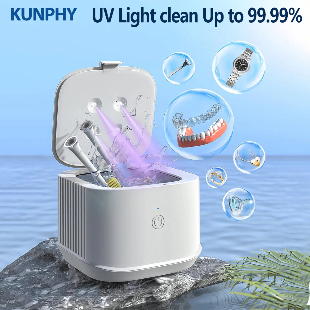 KUNPHY Ultrasonic Cleaner Ultrasound Jewelry Cleaner UV Light Sterilization for Dentures Retainer Washing Machine Cleansing Bath