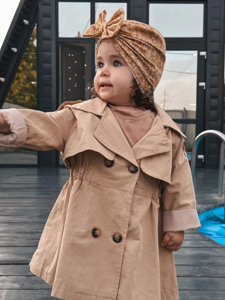 England Style Spring Autumn Cotton Girl Toddler Trench kids Windbreaker Fashion Little Girl Double Breasted Jacket Outfits