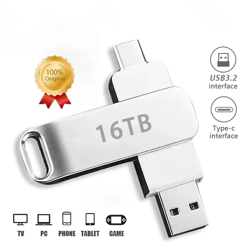 16TB USB 3.2 Flash Drives Super High Speed Transfer Metal Pendrive Memory Card Pendrive Flash Disk Memoria Waterproof StickHot