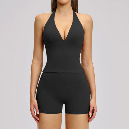 Women's Yoga Suit Breathable Quick-drying Gym Push Up Sports Set Shockproof Bra Hip Litting Leggings Shorts 2-piece Sports Set