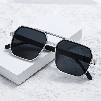Car Sun Glasses New Fashion Double Beam Polygonal Sunglasses Retro Personalized Trendy Large Frame Eyewear European and American