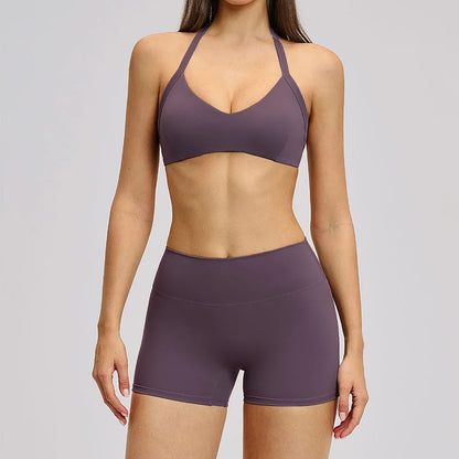 Women's Yoga Suit Breathable Quick-drying Gym Push Up Sports Set Shockproof Bra Hip Litting Leggings Shorts 2-piece Sports Set