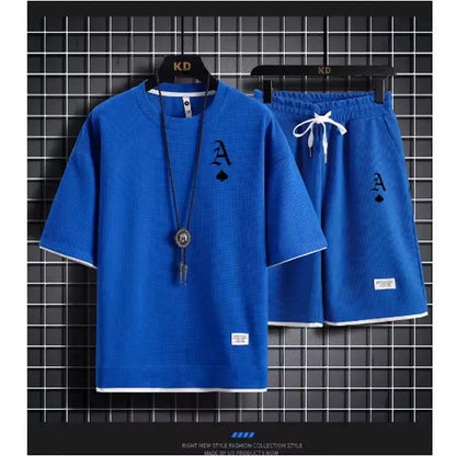 Fashionable casual men's sports suit short-sleeved T-shirt and outdoor summer sports shorts two-piece set daily casual